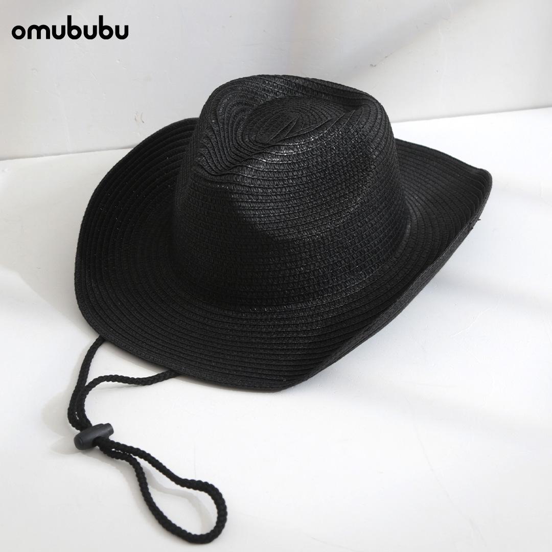 Hot selling white straw hat Panama topper western denim beach hat adjustable (55-57cm)