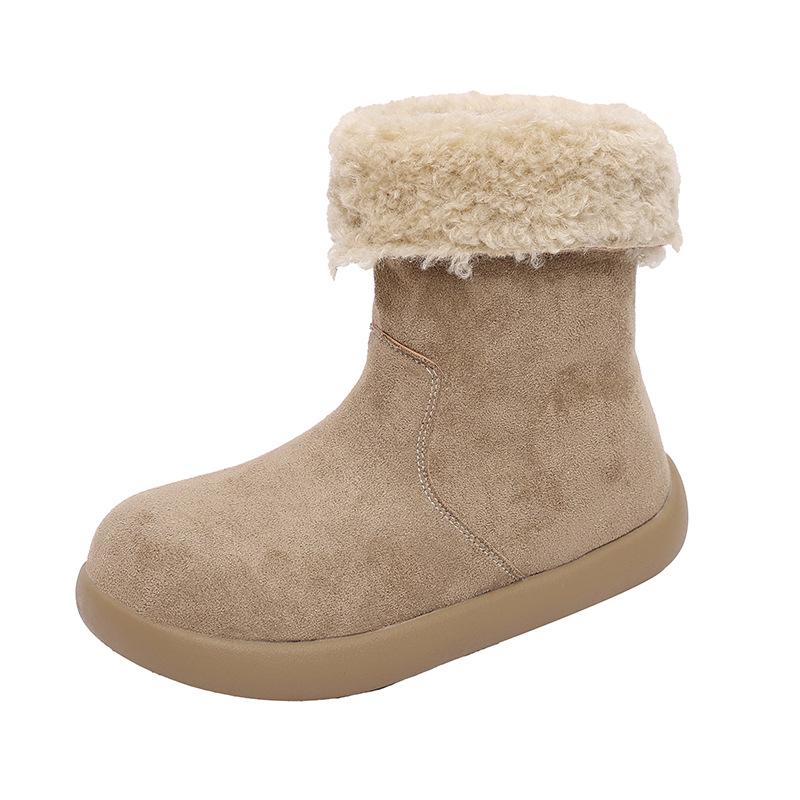 Women's Thick-soled Hairy Mouth Winter Lightweight Warm Anti-cold Padded Snow Boots Non-slip Wear Casual Sneakers Mid-calf Cotton Boots