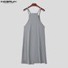 INCERUN Men Strap Sleeveless Beading Splits Long Tunic Tank Tops