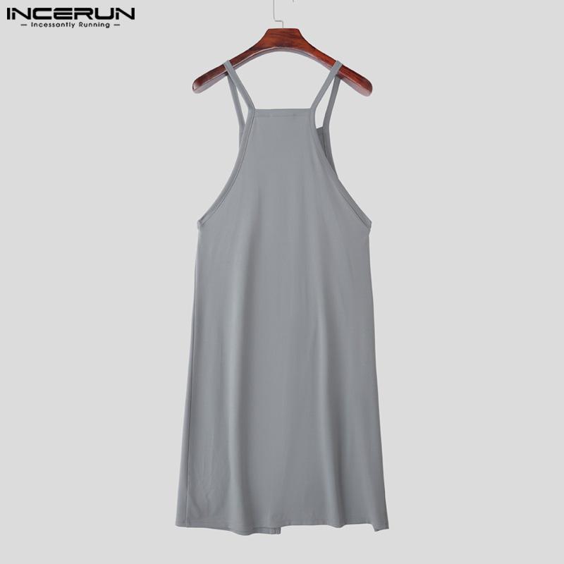 INCERUN Men Strap Sleeveless Beading Splits Long Tunic Tank Tops