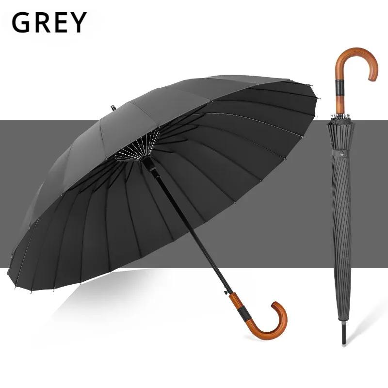 Long Handle Umbrella Large Automatic Umbrellas 24-Bone Solid Wood Handle Sturdy Winds Resistant Rain Gear Rainstorm Umbrellas