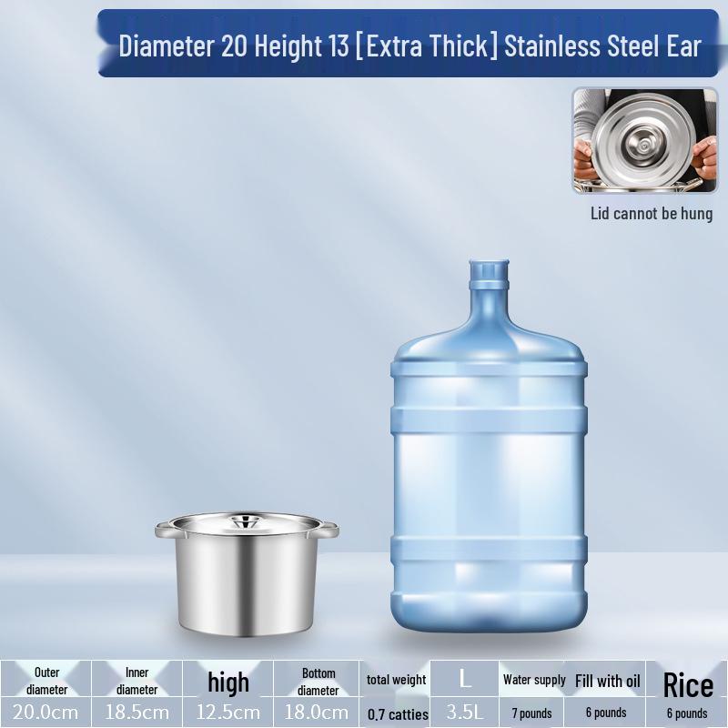 304 Stainless Steel Soup Pot with Lid - Thickened Round Barrel for Commercial Use, Ideal for Rice, Water, Braised Meat, and Porridge.