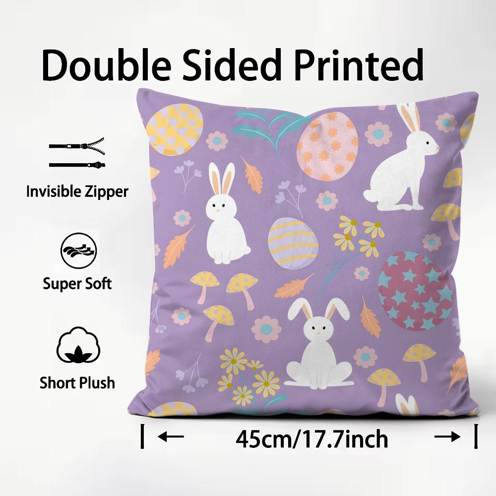 Easter Happy Cushion Cover Plush Fabric Soft DoubleSided Printed Sofa Warm Winter Home Child Gift Pillow Case