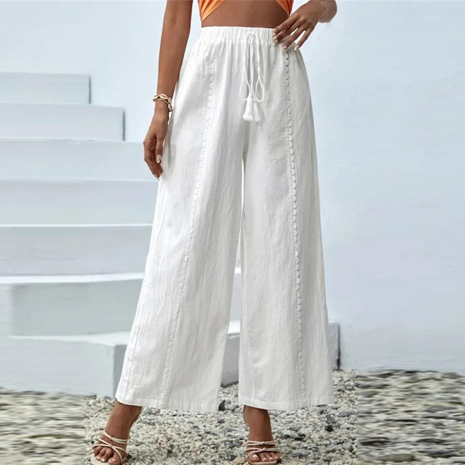 

Однотонные хлопковые и льняные женские свободные повседневные брюки с кисточками, широкие брюки XXL