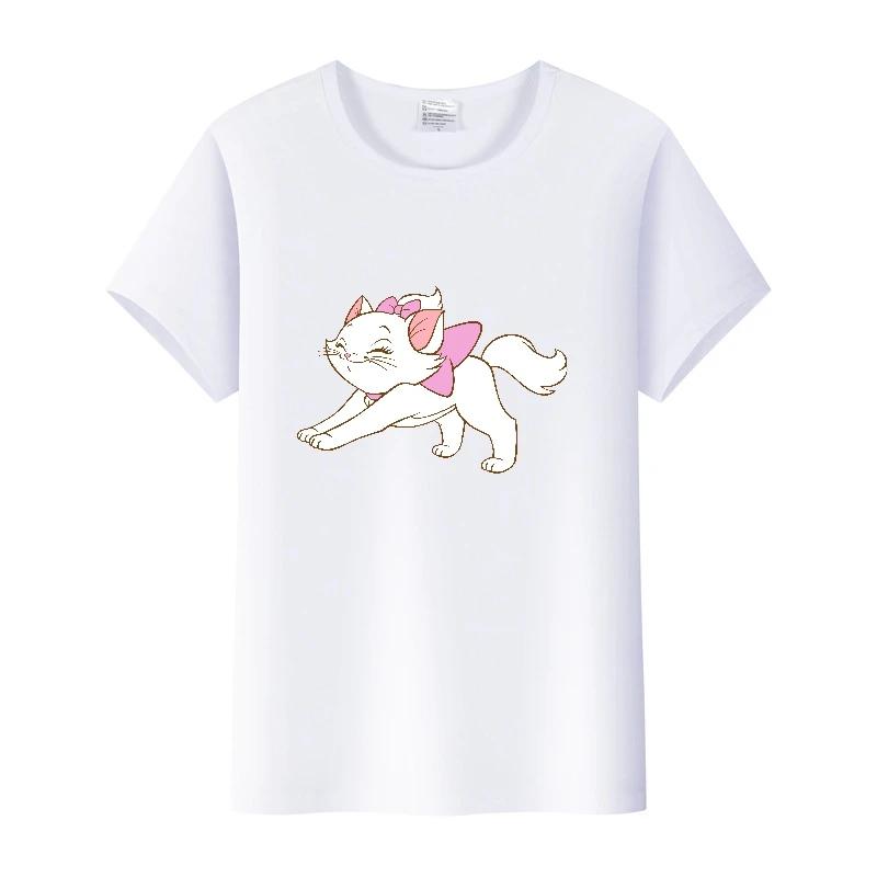 Cute Disney Marie Cat Cartoon Women Tees Summer Tops Aesthetic White Short Sleeve Girl T-Shirts Plus Size Clothing Mens Blouses