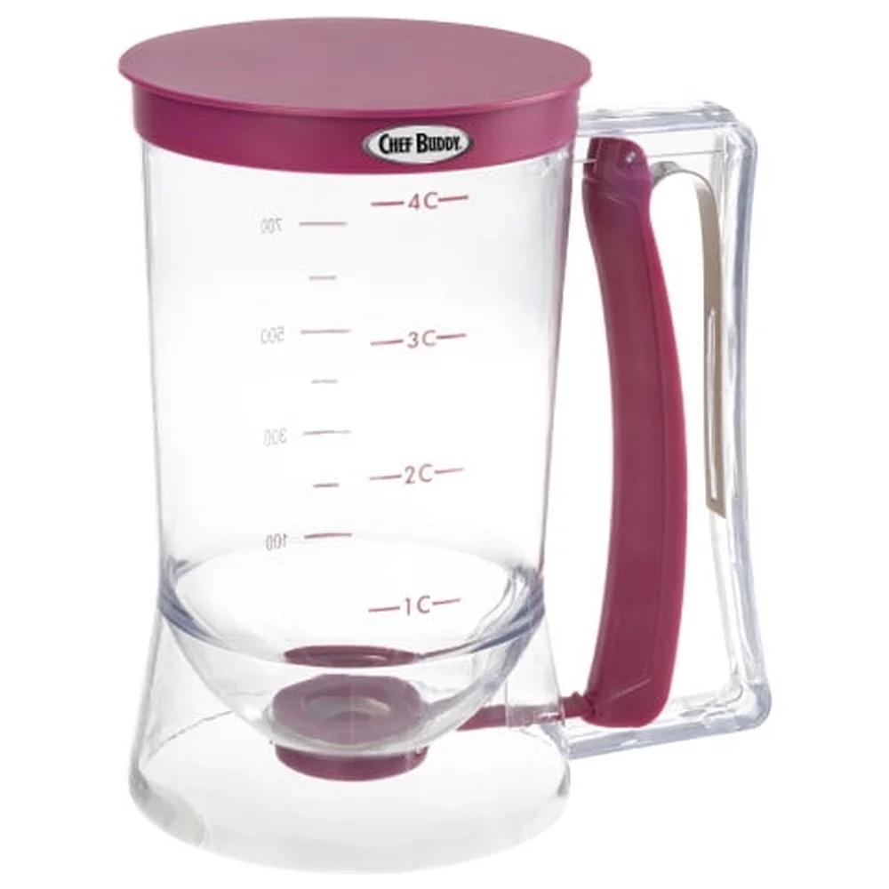 Chef Buddy Pancake Batter Dispenser 4 Cup Capacity Durable Plastic Drip Free Nozzle Measuring Cup Muffin Waffle Maker Kitchen
