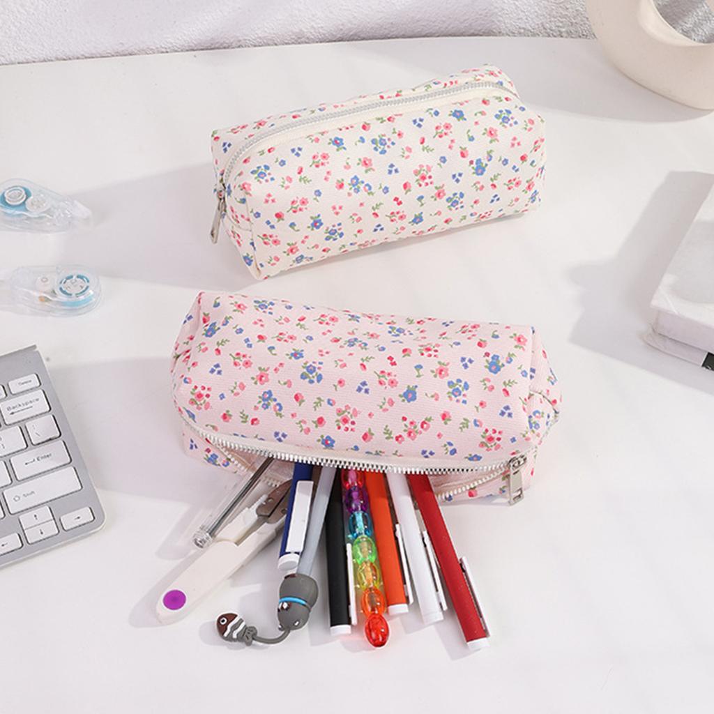 Retro floral portable pencil case, simple student stationery storage bag, school exam supplies storage,Creative gift for pal