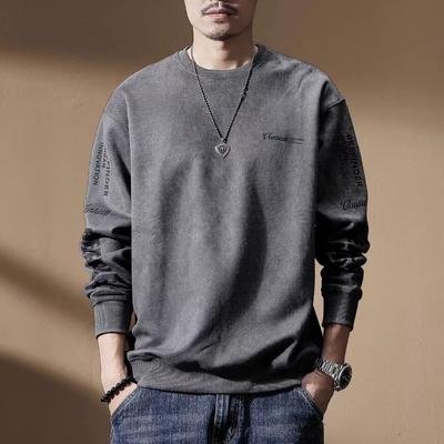 Weiches Herbst- und Winter-Sweatshirt Herbst Neu Locker Schwarz Amerikanisch Herren Langarm Vielseitiges Oberteil