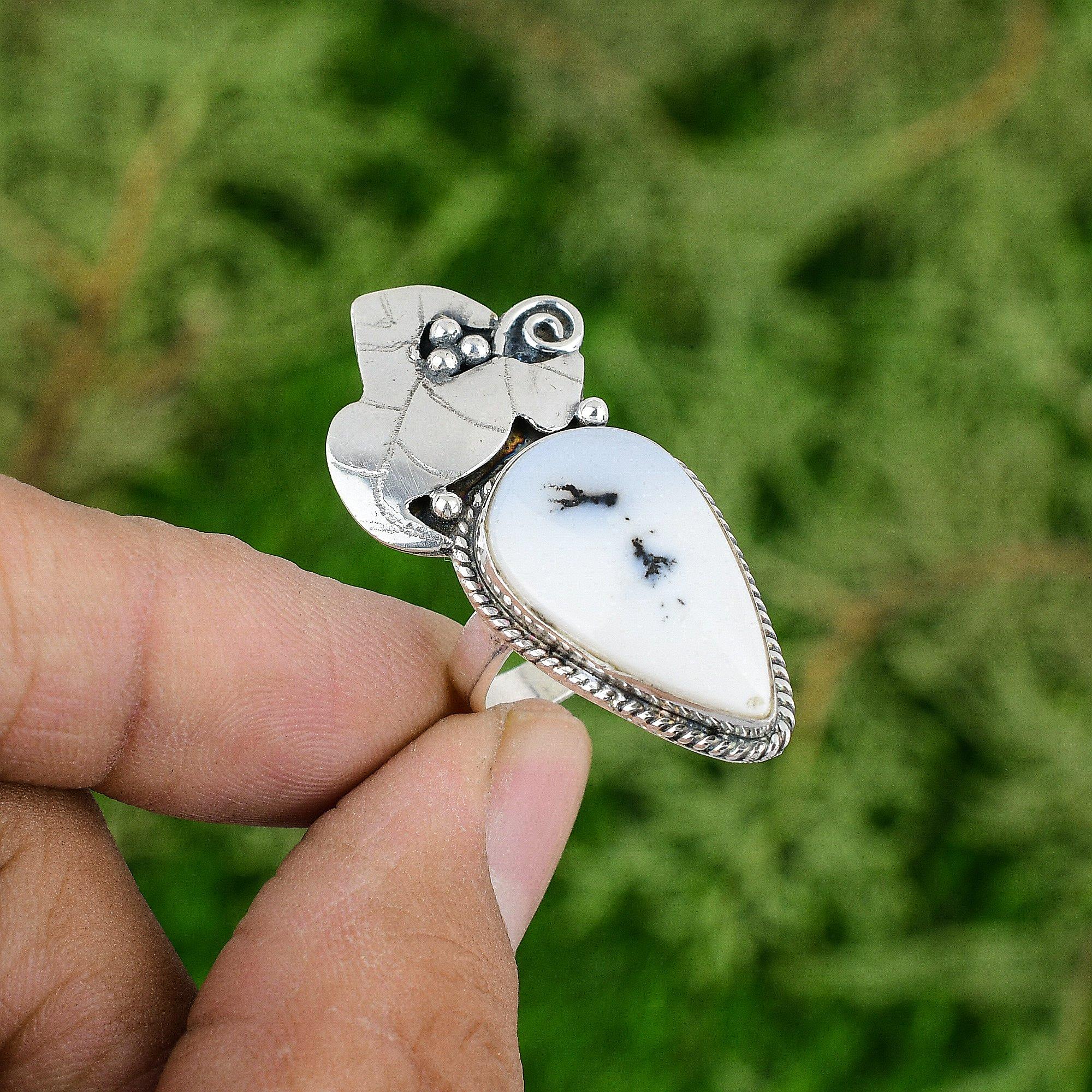 

Dendrite Opal Gemstone 925 Sterling Silver Birthday Solitaire Ring Jewelry US 8 8