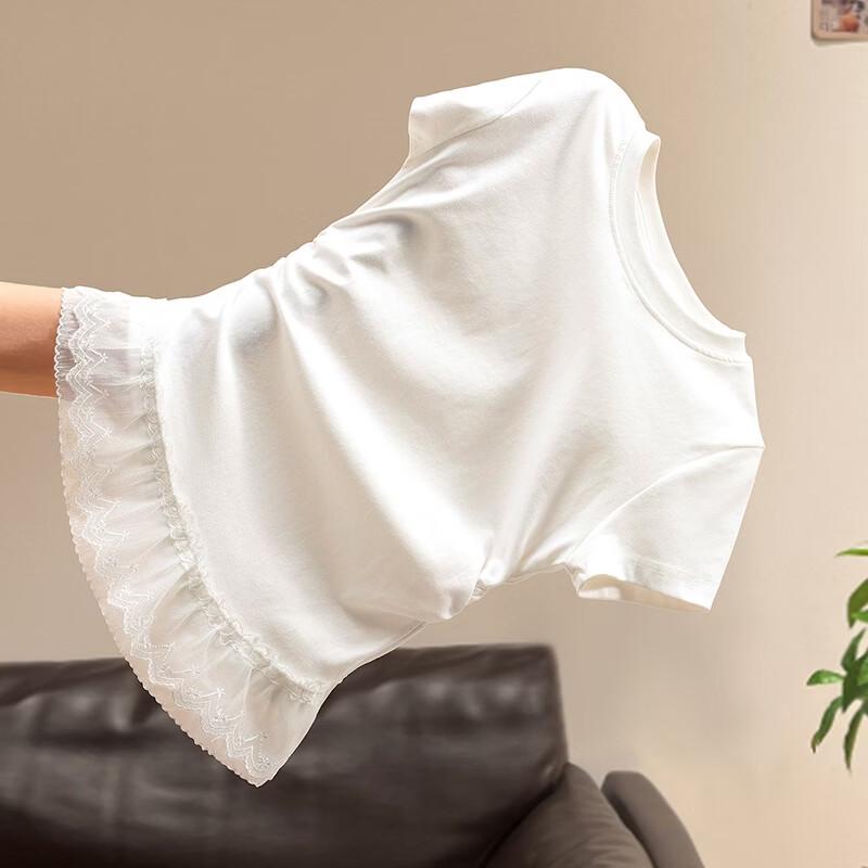 Women's Sweet Lace Hem Short Sleeve T-shirt