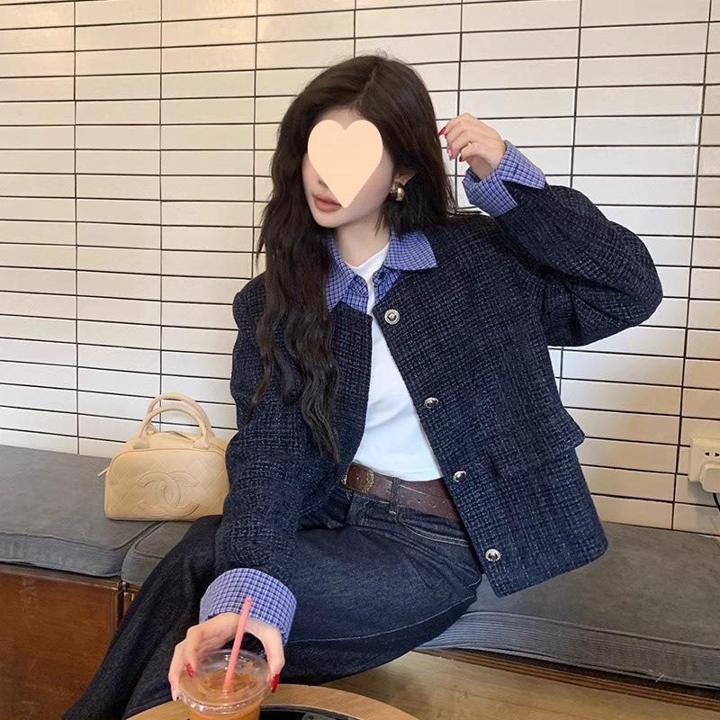 Модная Дизайнерская Клетчатая Пэчворк Женская Маленькая Цветочная Ароматная Куртка S