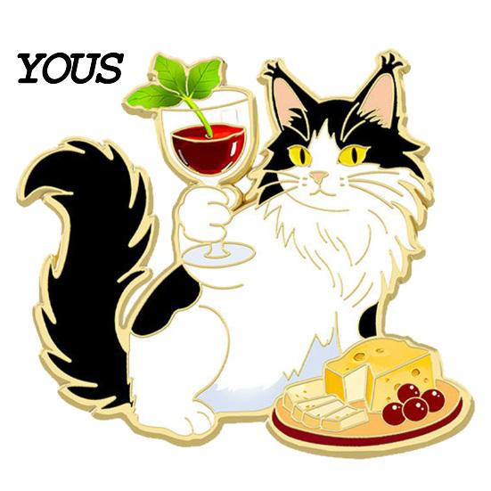 Cat Lover Brooch Cartoon Red Wine Brooch, Enamel Kitten Lapel Lightweight Metal Pin Pin, Jackets Backpacks Clothes Decorative Accessory for Women Men