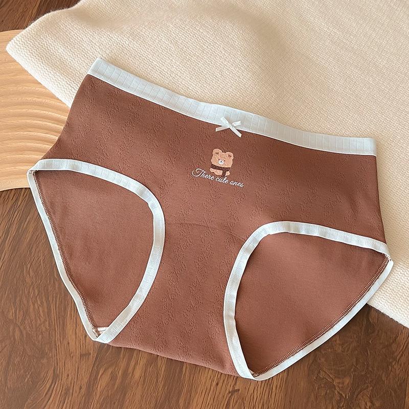 Большой размер Девочки Осень и Зима Медведь Хлопок Удобные Прилегающие к Коже Талия Треугольные Трусы M кофейный