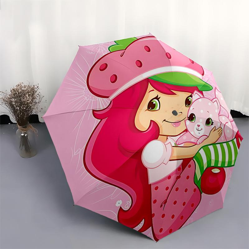 Strawberry Hat with Polka Dots: Automatic Opening and Closing Umbrella - Foldable Design, 8-Bone Iron Frame, Ideal Gift for Fans, Travelers,