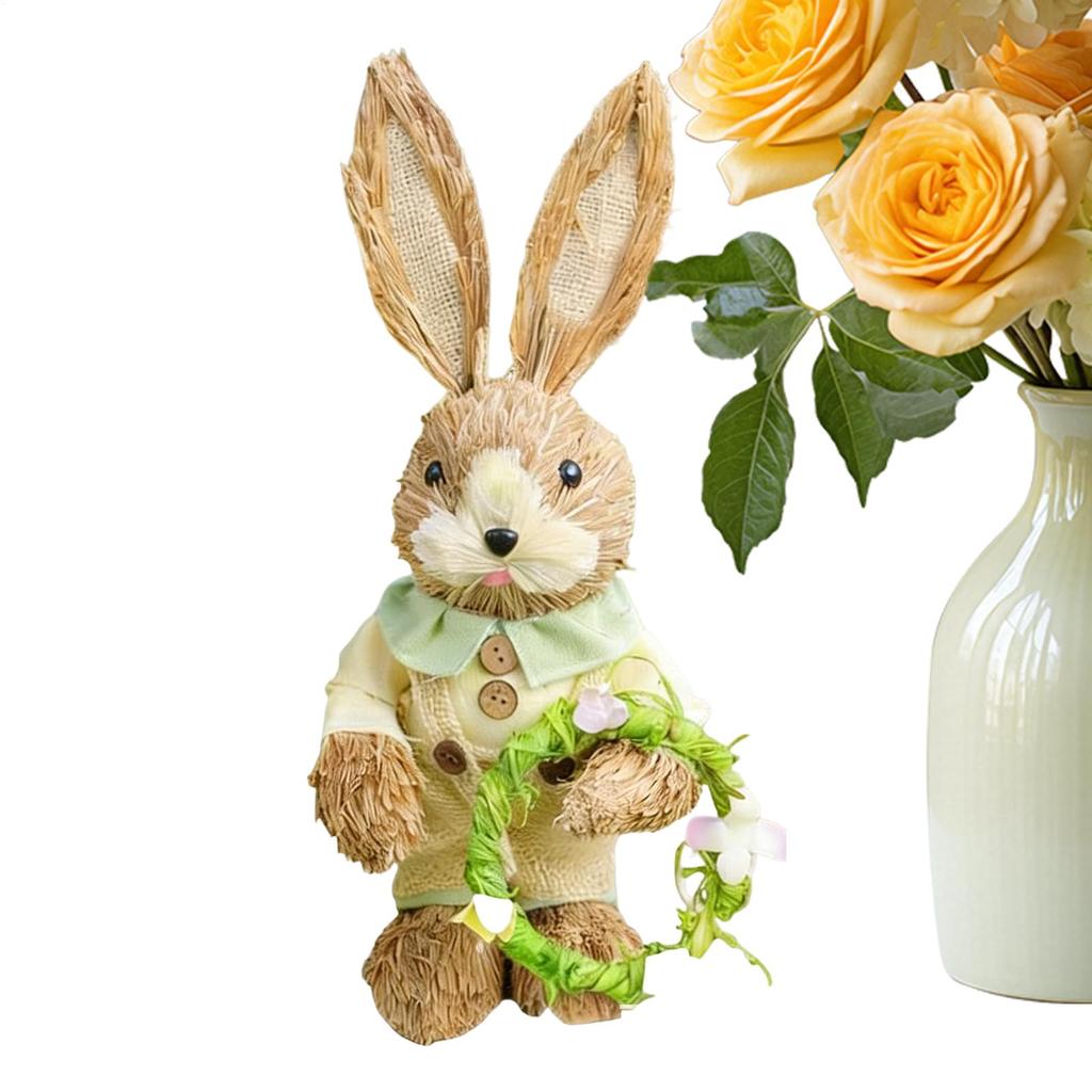Easter Bunny Ornament 35cm Hand Woven Straw Easter Bunny Ornament Standing Easter Bunny Decoration Cute Spring Ornament