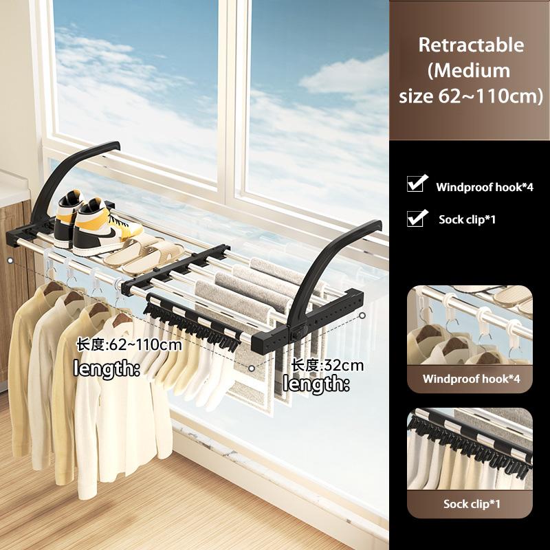 Multifunctional Extendable Clothes Drying Hanger Window Hanging Organizer Storage Rack Balcony For Airing  Towel Clothes Shoe