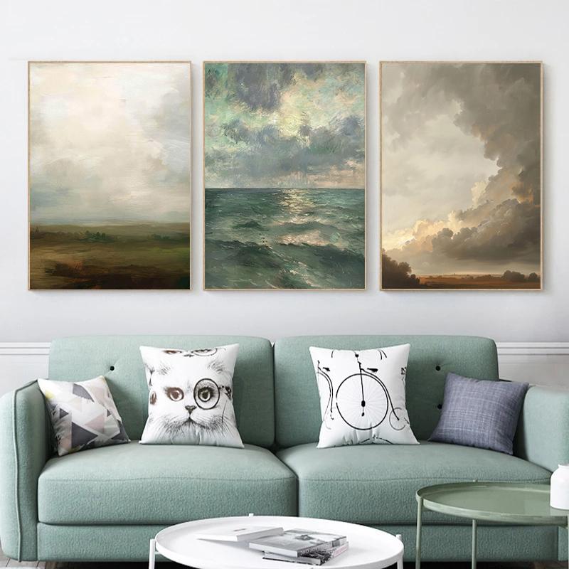 Vintage Cloud Landscape Art Posters Moody Sky Forest Plants Modern Prints Canvas Painting Wall Pictures Home Living Room Decor