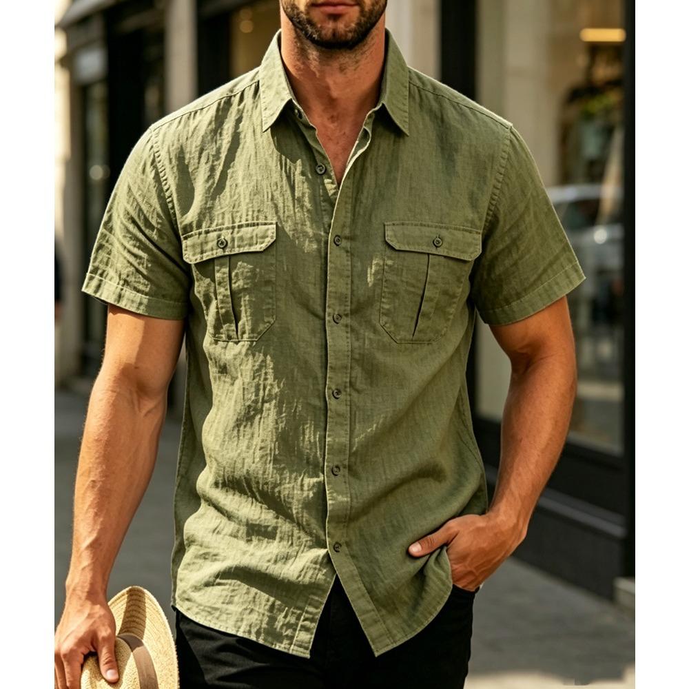 Jacquard overhemd met korte mouwen voor heren – casual sportpoloshirt met een omgeslagen kraag