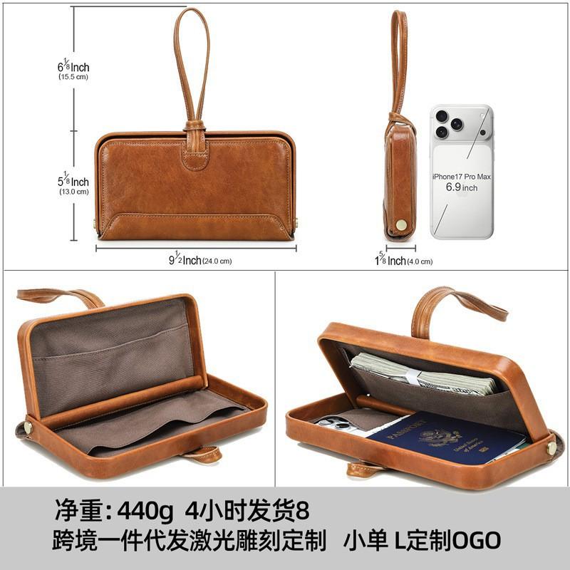 Vollnarbiges Lammleder Baumwolle Damen Tasche mit Handgelenkschlaufe Metallscharnier Modische Echte Leder Handtasche Geldbörse