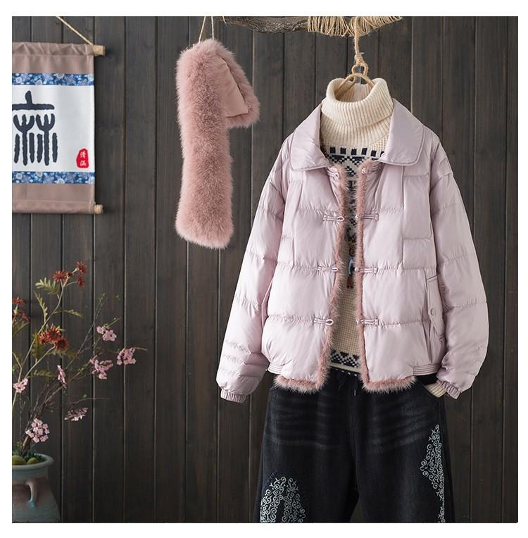 Women Winter Fox Fur Collar White Duck Down Jacket Ladies Short Warm Puffer Coat Female Loose Vintage Parka Outerwear