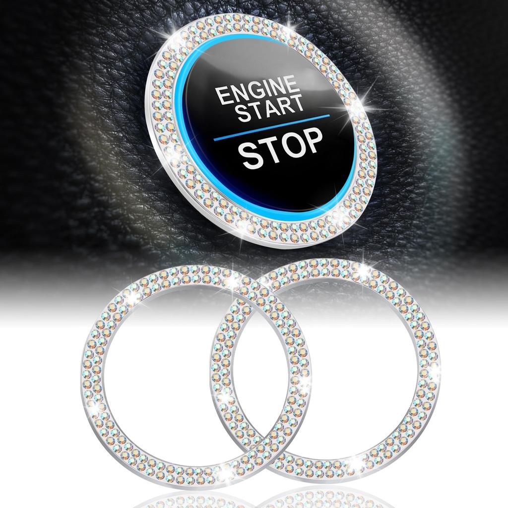 Crystal Rhinestone Car Engine Start Stop Decoration Ring, Bling Car Interior Accessories, Push to Start Button Cover Sticker