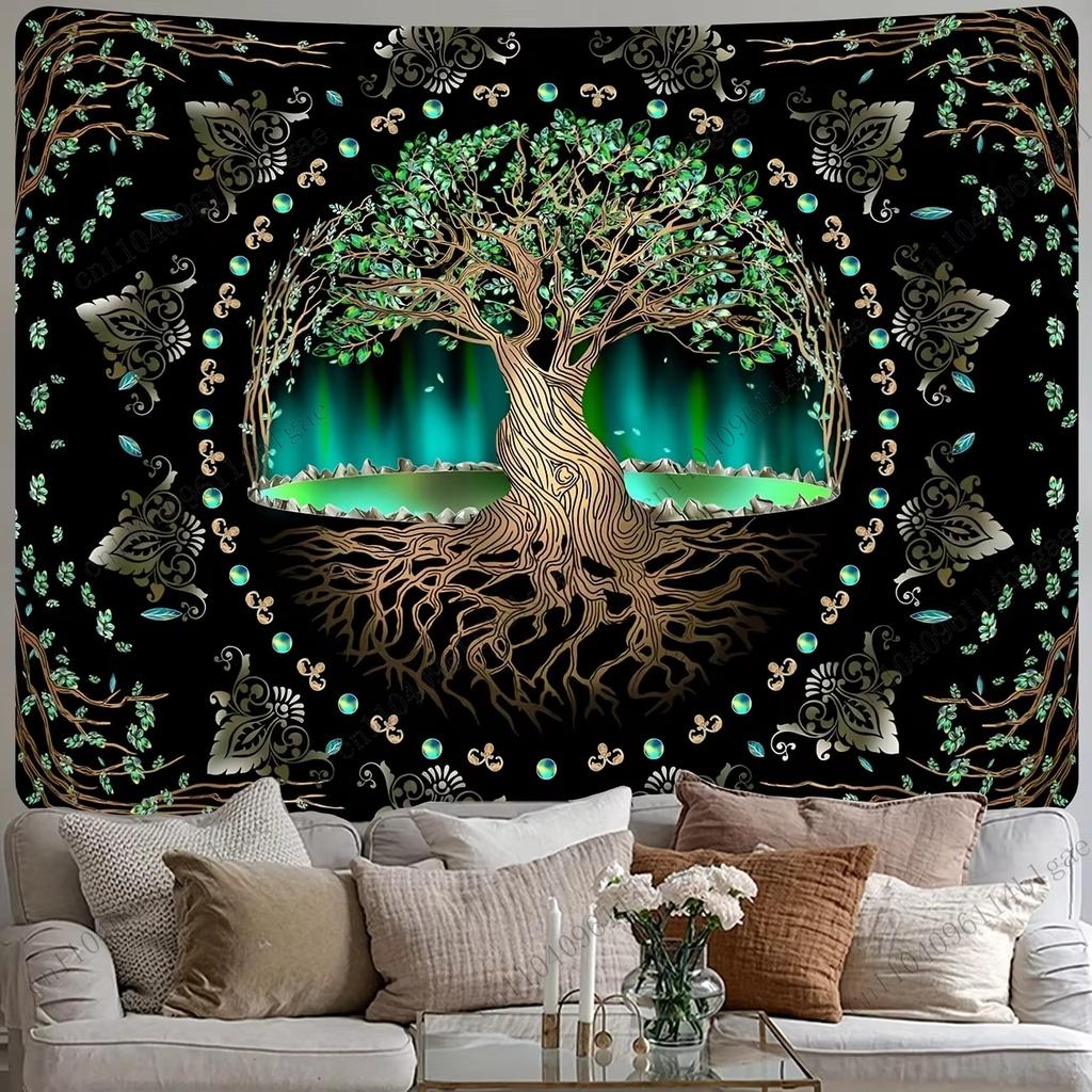 Mystical Tree of Life Wall Tapestry Bohemian Decorative Hanging Canvas for Bedroom Living Room Wall Art