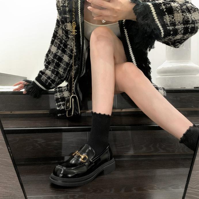 [sheii Su Yinyin] Bree Palace~ Horse Buckle Round Head Thick Heel Platform Small Leather Shoes Women's Autumn and Winter Loafers