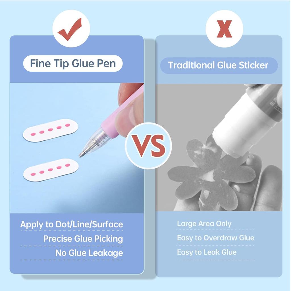 6 Pcs Quick Dry Glue Pens with 12 Refills, Apply Glue Like Writing, Easy Use Precise Control, for Crafting, Scrapbooking, Making