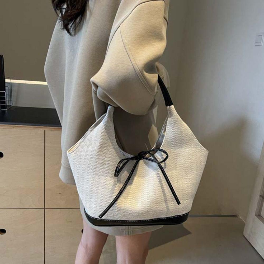 

Korean Style Cloth Bow Shoulder Bag Handbag Canvas Tote Bag Portable Girls чорний/білий