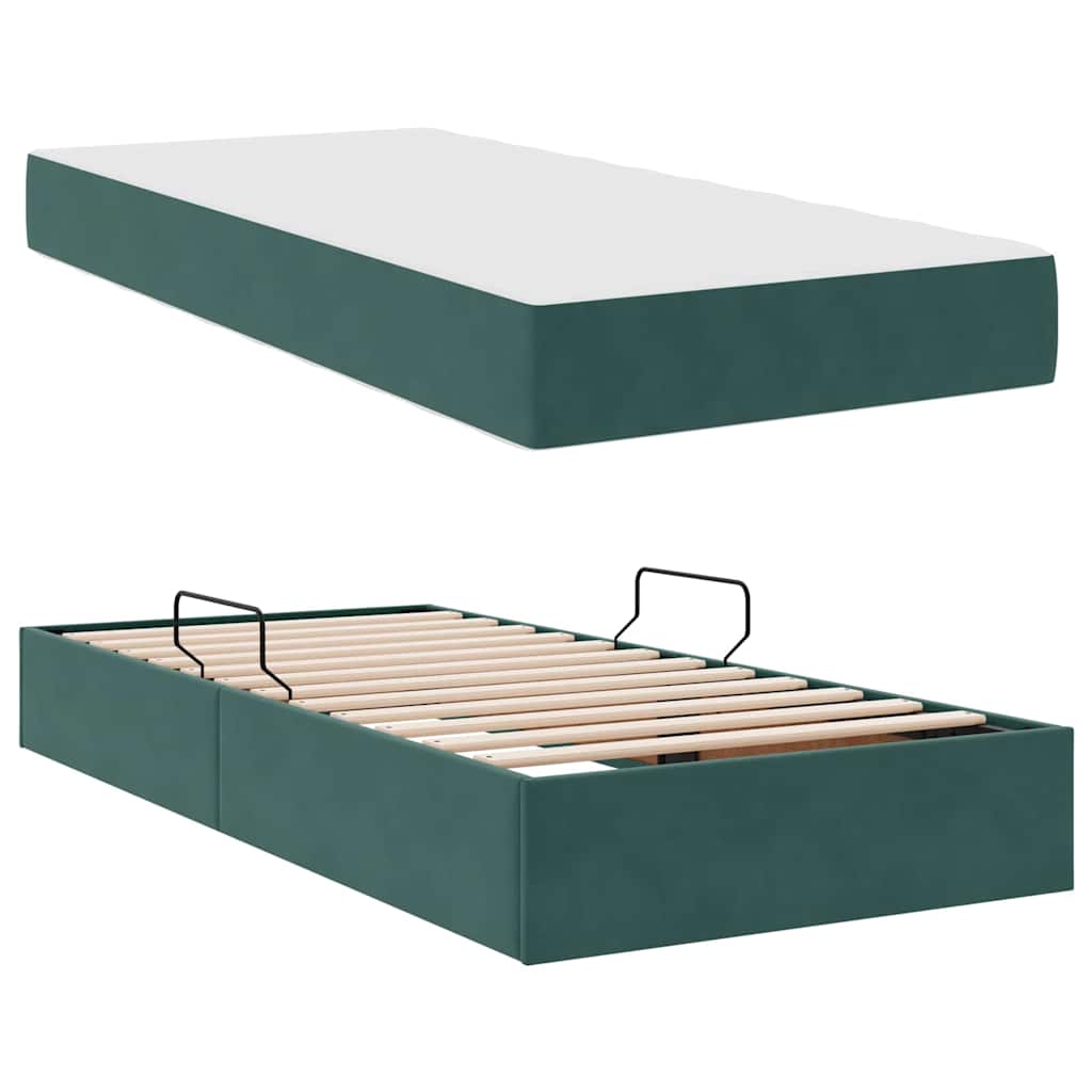 Storage Bed with Mattress Dark Green 90 X 200 Cm Velvet