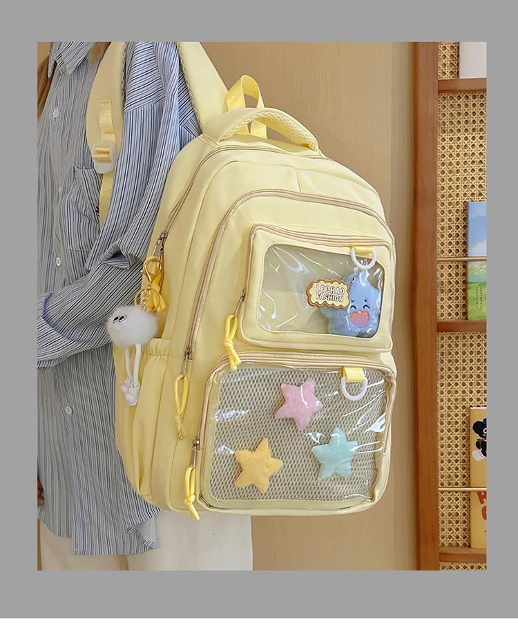 Schoolbag New Large Capacity Transparent Lightweight School Bag Women's Japanese Simple Backpack Cute Elementary School Student Versatile Solid Color