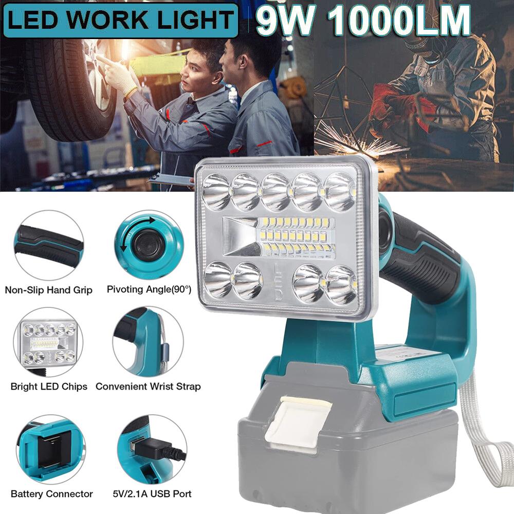 Handheld Outdoor Camping Spotlight 9W 1000LM Flashlight LED Work Light for Makita 14.4-18V Li-ion Battery