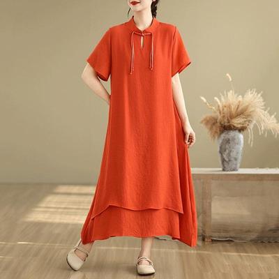 Manches courtes grande taille vintage nouvelles robes pour femmes décontracté ample longue robe d'été