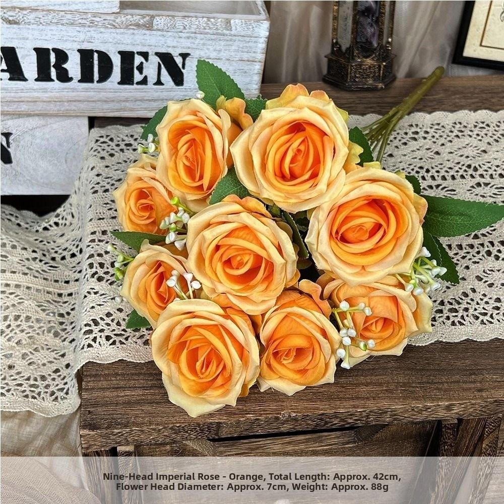 

9 Heads Real Happy Imperial Rose Flower Mini 10 Colors Natural Simulated Rose Photography Photo Gift Rose Flowers Decorative оранжевый