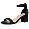 In Stock Black Women's Plus Size Chunky Heel Open Toe Sandals for Summer 2025