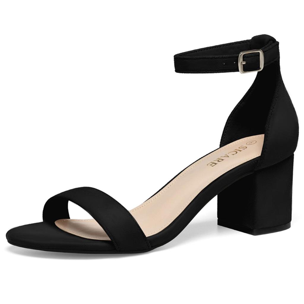 In Stock Black Women's Plus Size Chunky Heel Open Toe Sandals for Summer 2025