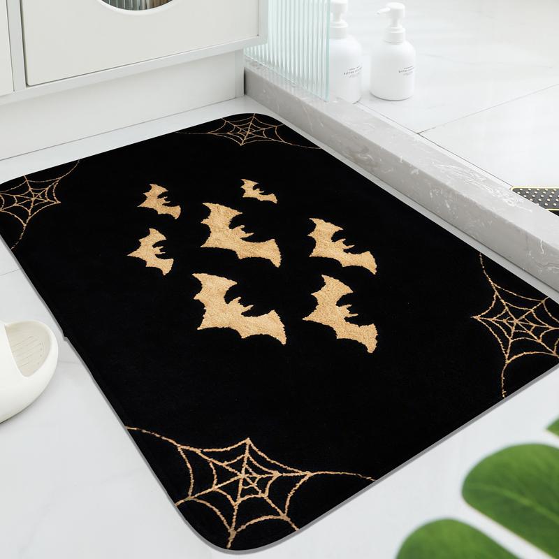 Golden Bat Pattern Bathroom Non Slip Mat Toilet Water Absorbing Foot Mat Shower Room Carpet Decorative Mat Soft And Comfortable