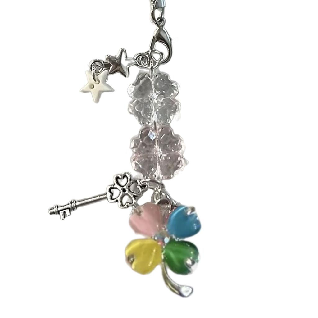 Four Leaf Clovers Pendant Keychain Unique Phone Strap Accessory Detachable Mobile Phone Charm for Good Luck Happiness