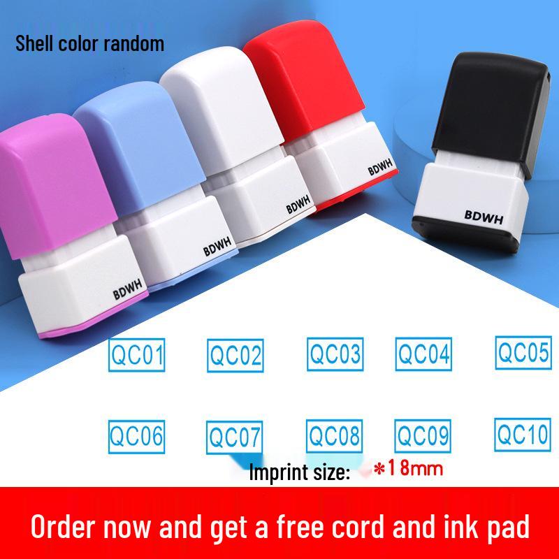 Medium QC Stamp: Auto-Inking, Employee & Pass Numbering, Inspection Approved.