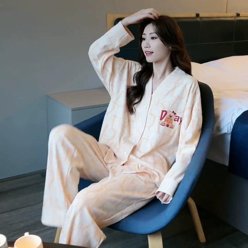 

Pajamas women s spring and autumn v-neck cardigan Internet celebrity explosion long-sleeved trousers can be worn outside loungewear suit women s spot M