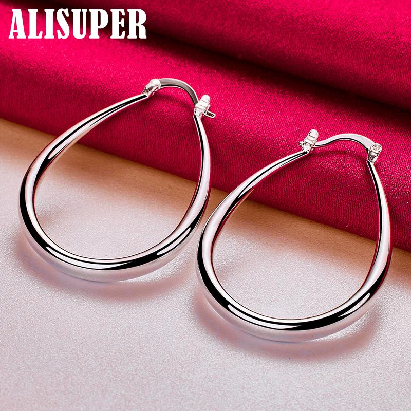 925 Sterling Silver Smooth Circle 41mm Hoop Earrings Jewelry