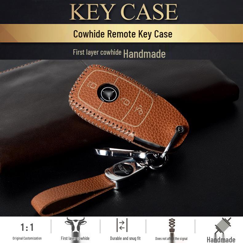 TPU Full-Wrap Cowhide Key Case for Mercedes E-Class & C-Class (E300L, C260L, C200L, GLC) - Unisex Design