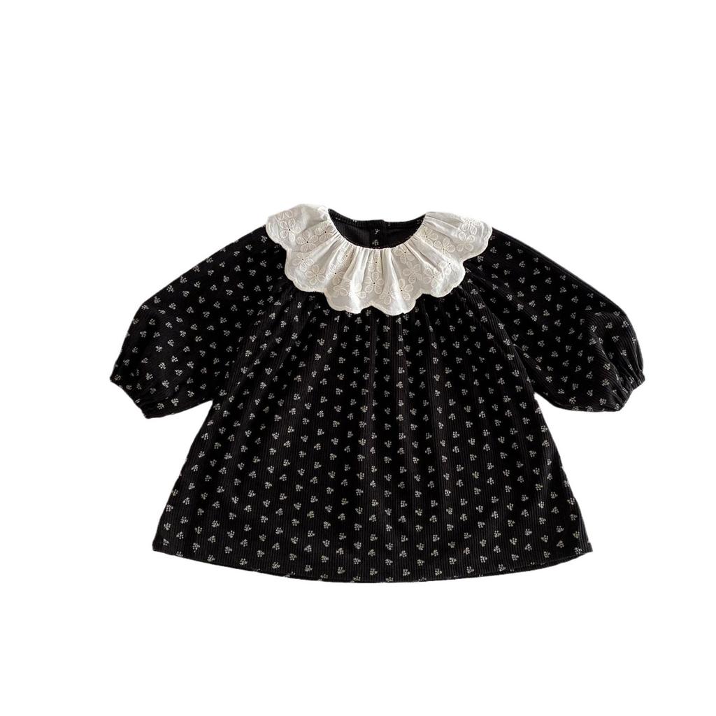 Mädchen lange ärmeln Koreanische version kleid herbst neue retro stil floral kleid kinder spitze revers prinzessin kleid