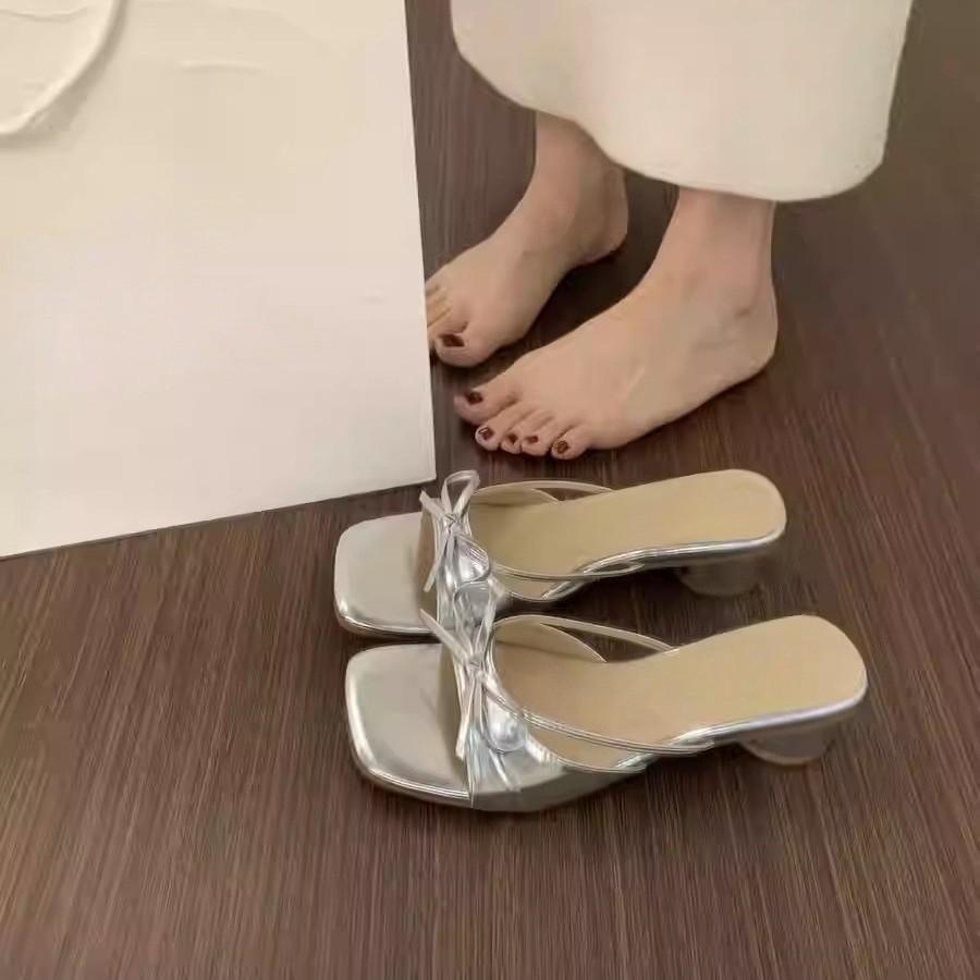 French Evening Breeze Low Heel Open Toe Square Head Cool Slippers Women Wear Summer Skirt Fairy Beautiful Thick Heel Sandals