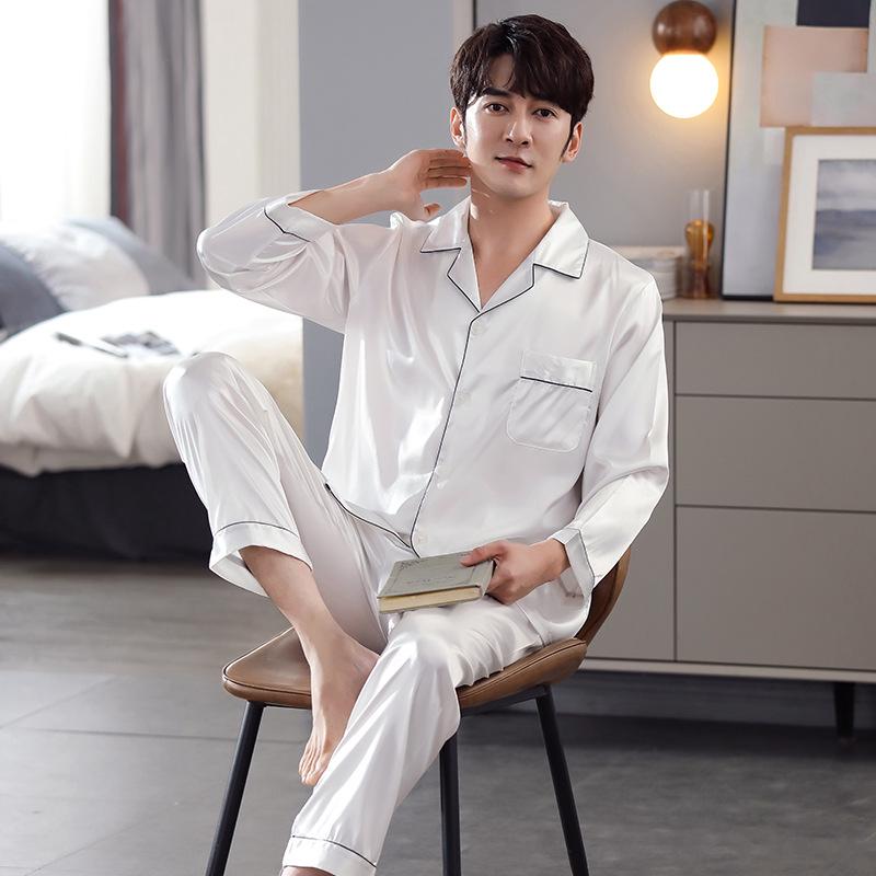 Han Yatong Silk Couple Pajamas Set: Autumn Long Sleeve Cardigan Homewear