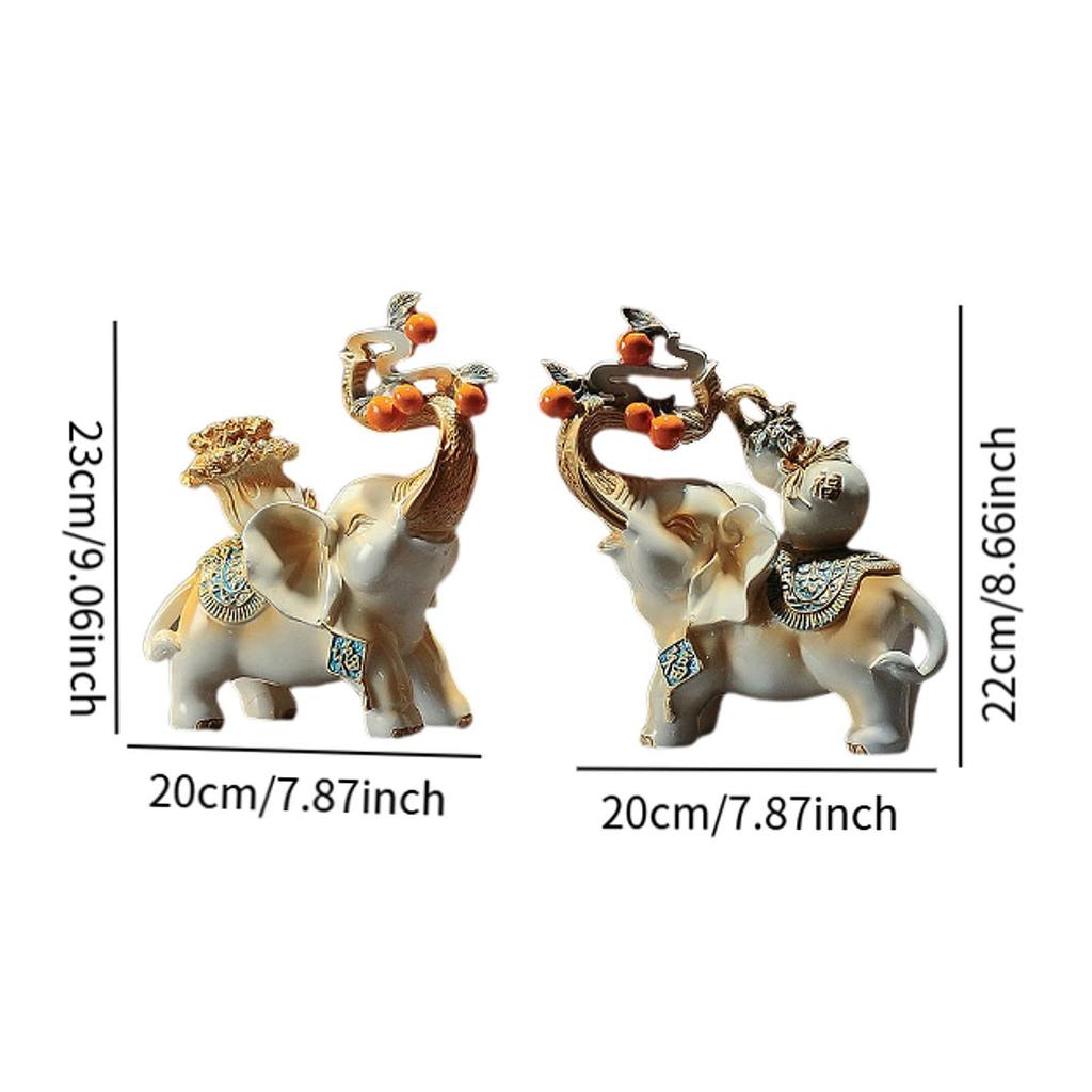 2x Lucky Elephant Statues Novelty Realistic Collection Animal Figurines for Festival Dining Room Bookshelf Indoor Farmhouse