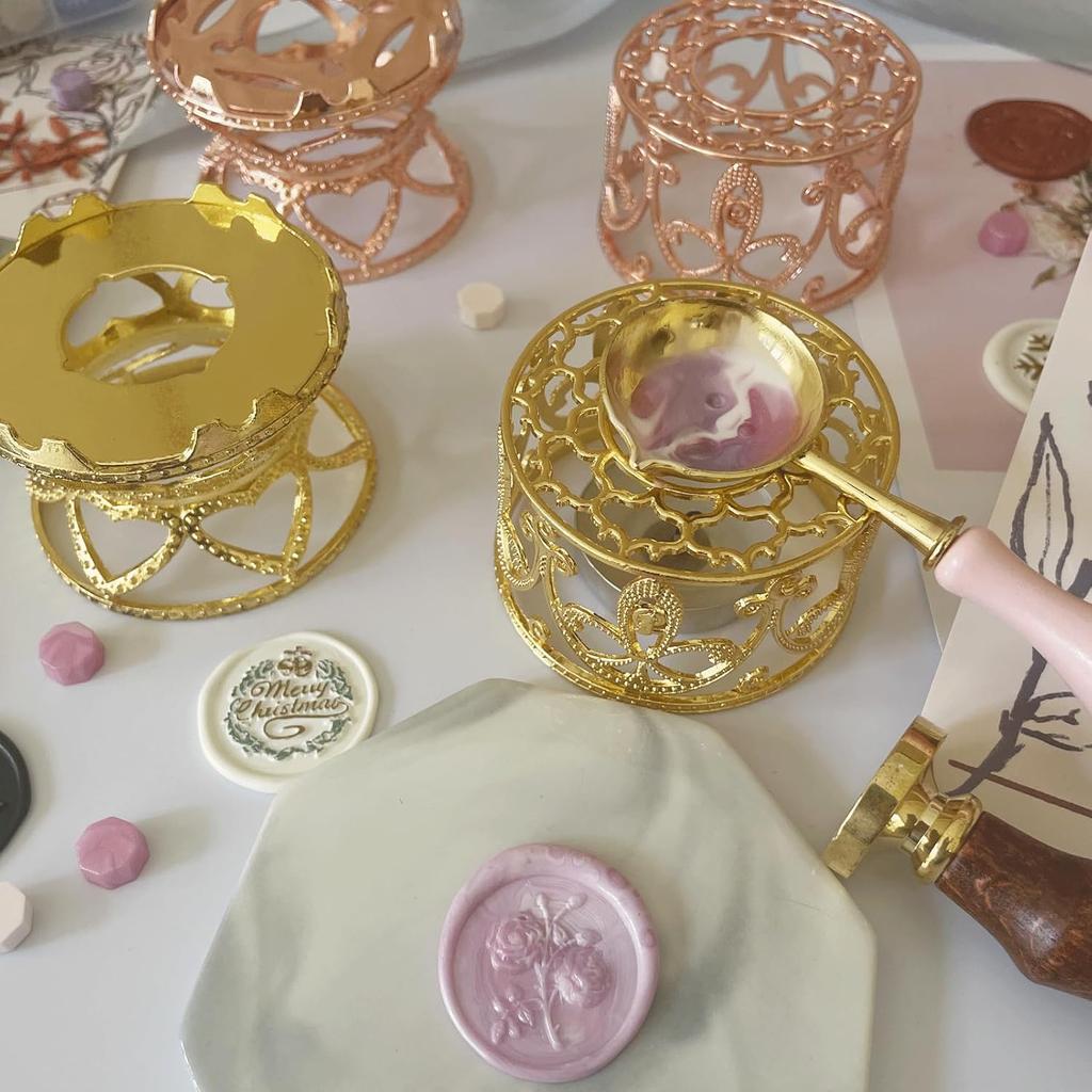 3pcs/set Metal Wax Seal Warmer Set, Included Rose Gold Bird's Nest Stove with Spoon and Stirring Stick, for Wedding Wax Envelope