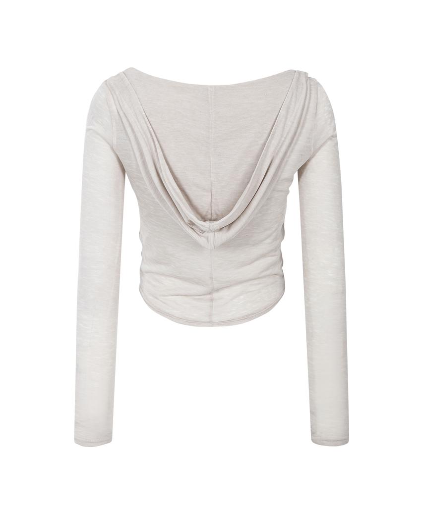 Peullijeunopallou Moa Drape Hoodie Long Sleeve Top (Ash Beige)