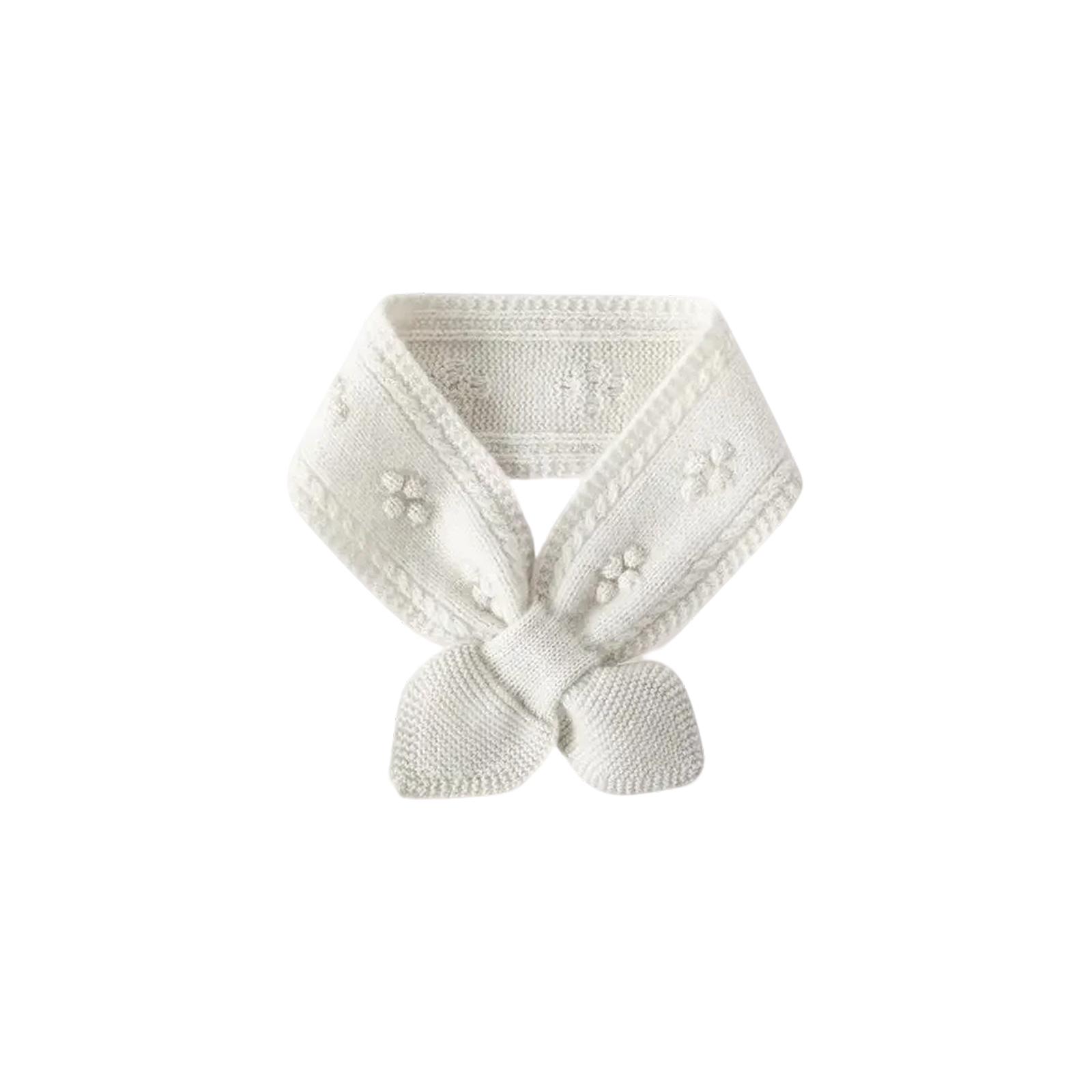 

Cashmere Scarf Solid Color Crochet Knitted Small Bow Tie One Size белый