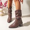 Block Heel Stack Boots Autumn New Pointed Toe Sleeve Non-Slip Wear-Resistant Block Heel Mid-Leg Boots